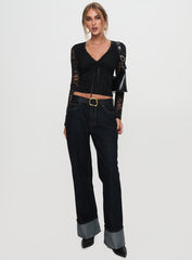 Temptation Incoming Long Sleeve Lace Top Black