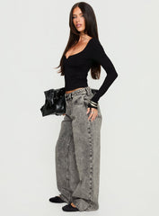 Serenitia Mid Rise Relaxed Jeans Washed Grey